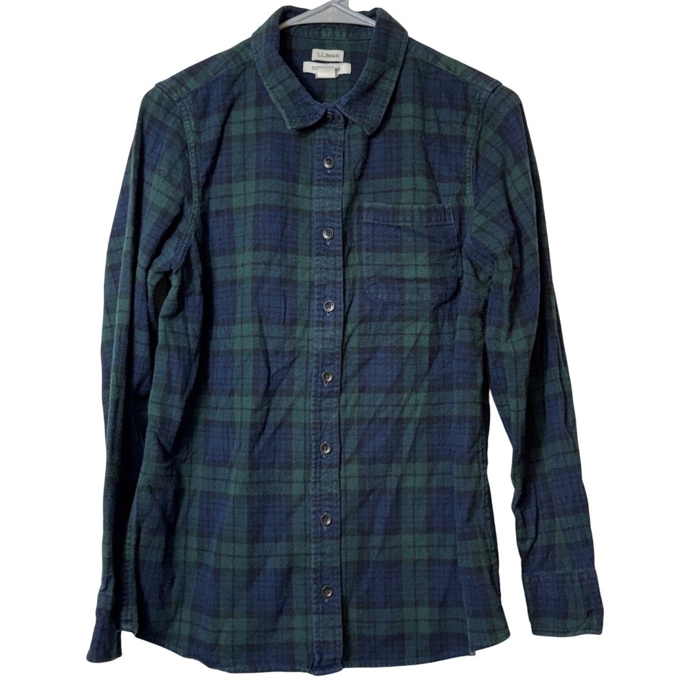 LL Bean Scotch Flannel Shirt Blackwatch Plaid Womens Medium‎ Slightly Fitted M